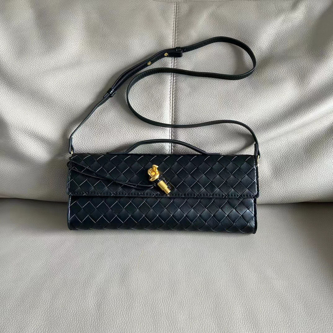 2024 Real Long Clutch Andiamo With Handle Intrecciato Cow Leather Women Bags Purses And Handbag Famous Brand Designer Evening Bag