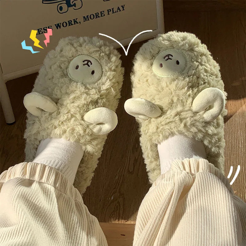 Cartoon Cute Cotton Slippers Autumn and Winter Indoor Home Couple Slippers Warm Faux Fur Slippers Girl Heart Cotton Shoes Winter 240910