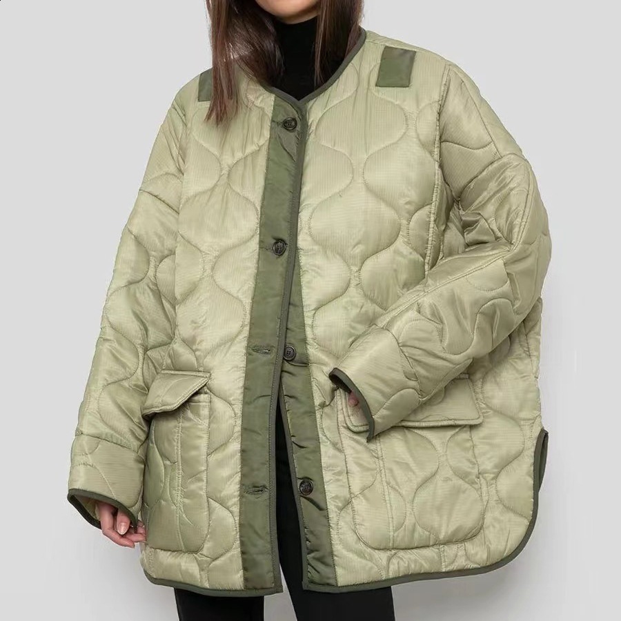 Womens Down Parkas Womens Winter Bread Coats O Neck Outwear Loose Padded Woman Pocket Jackets Women Thicken Warm Parka Coat 220902