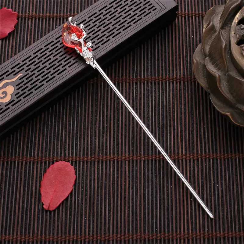Vintage Chinese Style Hanfu Hair Stick Women Metal Glaze Hair Fork Hair Chopsticks Hairpin Woman Jewelry Clip AccessoriesX2409
