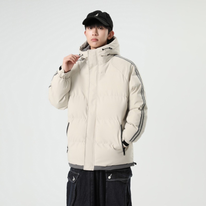 Winter Parkas Coats Hooded Collar Thick Striped Loose Padded Cotton Warm Casual Thick Snow Fashion Outwear Windproof Coat Jacket High Quality Black Gr
