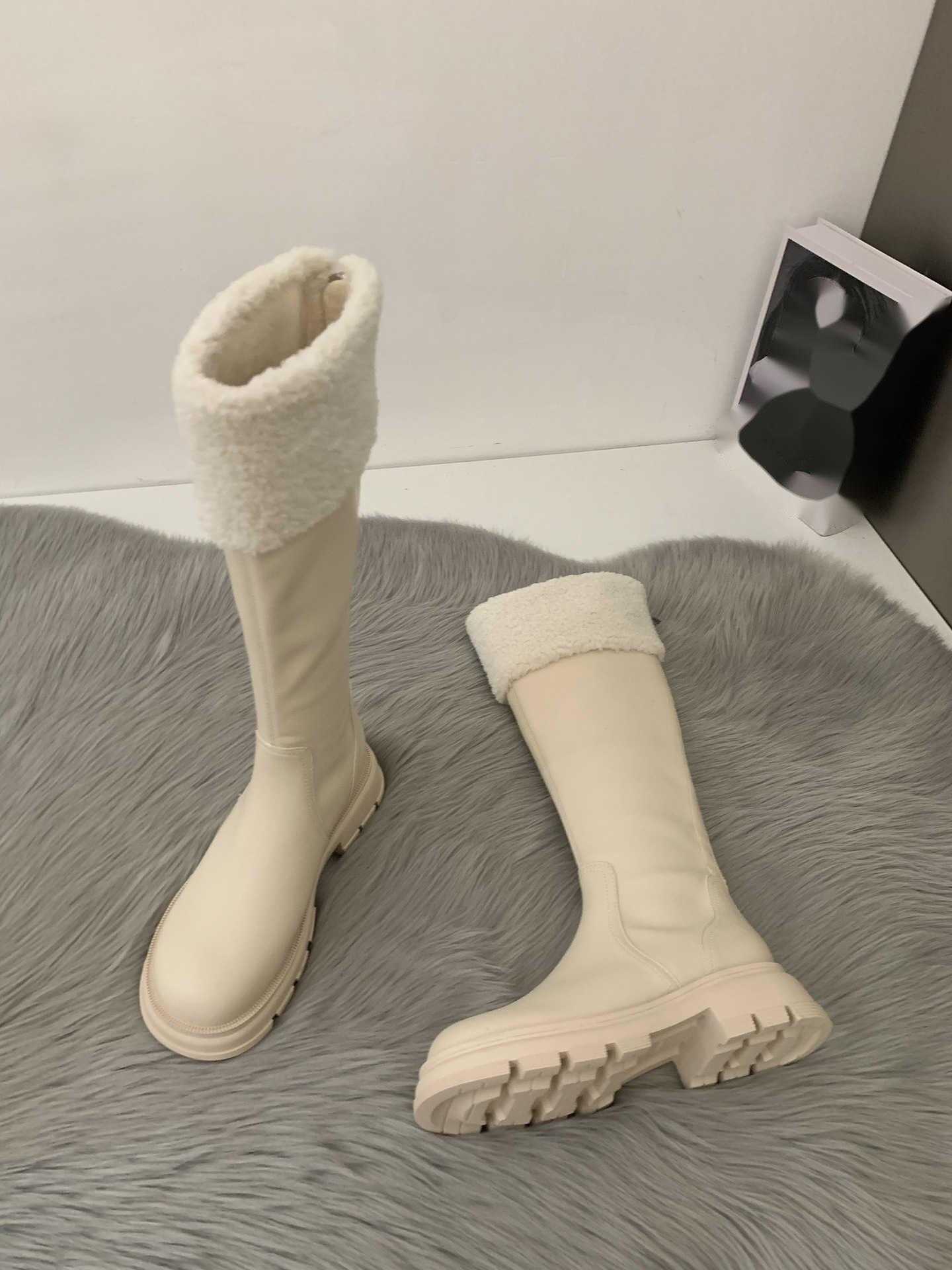 CMM Thick Soled Snow Boots White Fur Shoes Boys Velvet Cotton Boots Long Boots Knight Boots