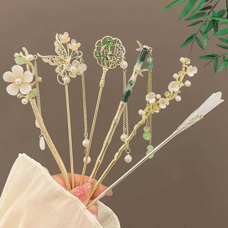 Retro Chinese Style Tassel Hair Clip For Women Hair Stick Pins Flower Handmade Hairpins Charm Jewelry Accessories Hair OrnamentsX2409