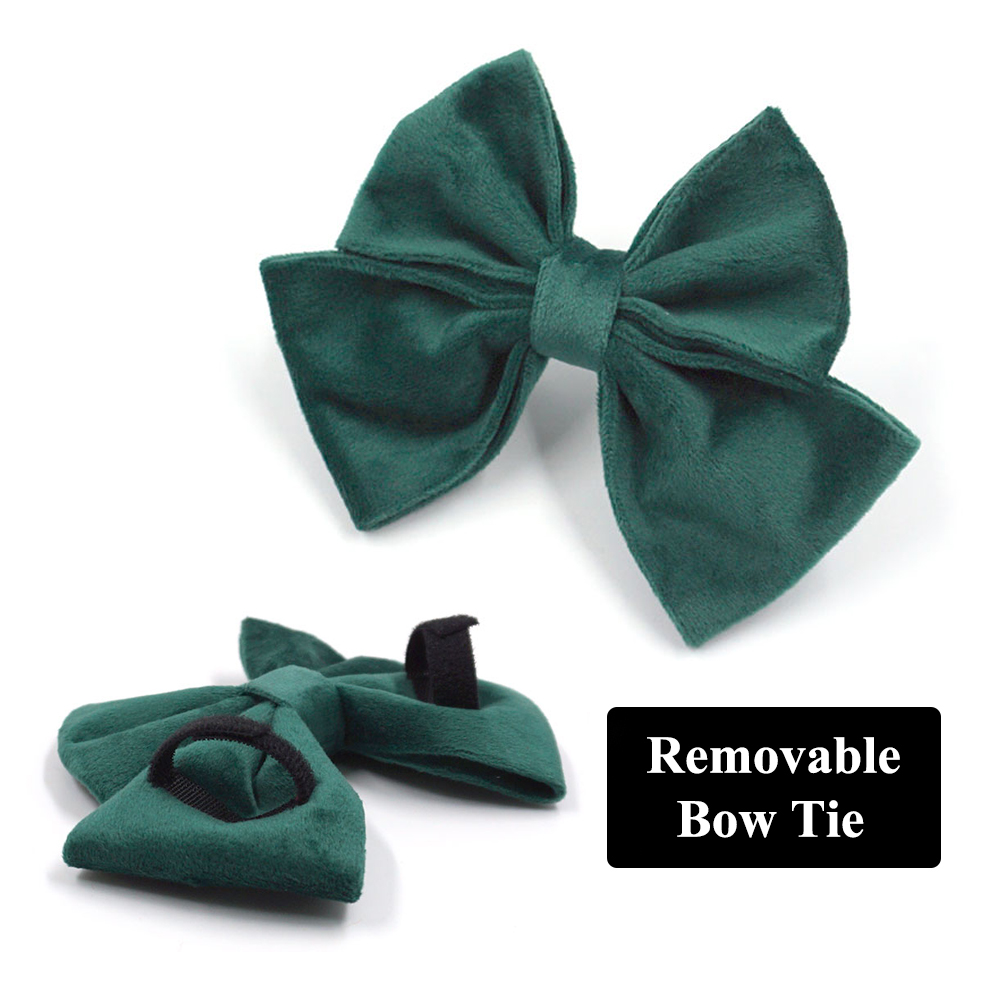 Green Veet Personalized Collars for Dogs Adjustable Pet with Safety Metal Buckles Sailor Bow Puppy Harness Gift Set