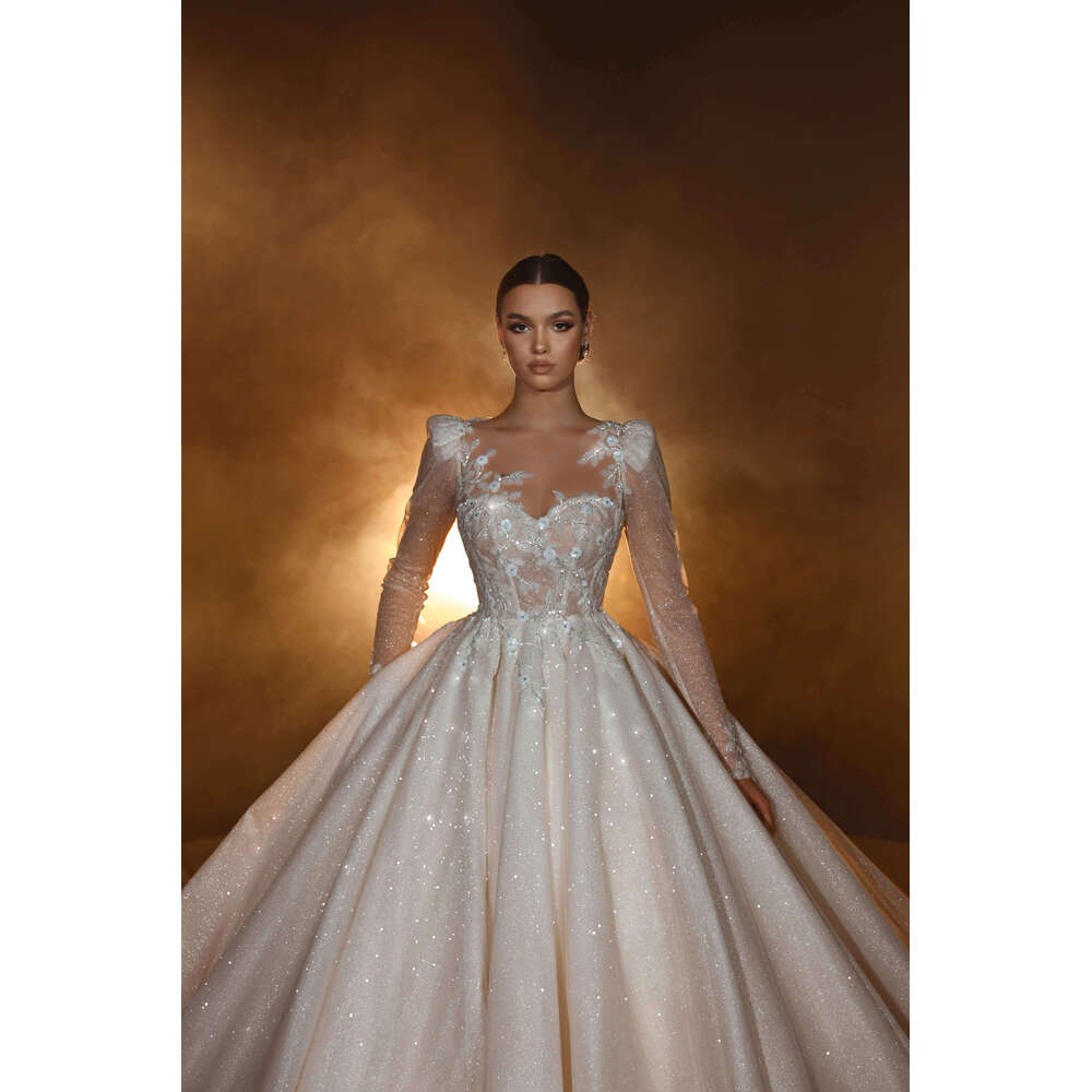 Princess Dresses Ball Gown Appliques Sequined Wers Or-Length Bride Wedding Dress Vestido De Novia Custom Made 0228Lz