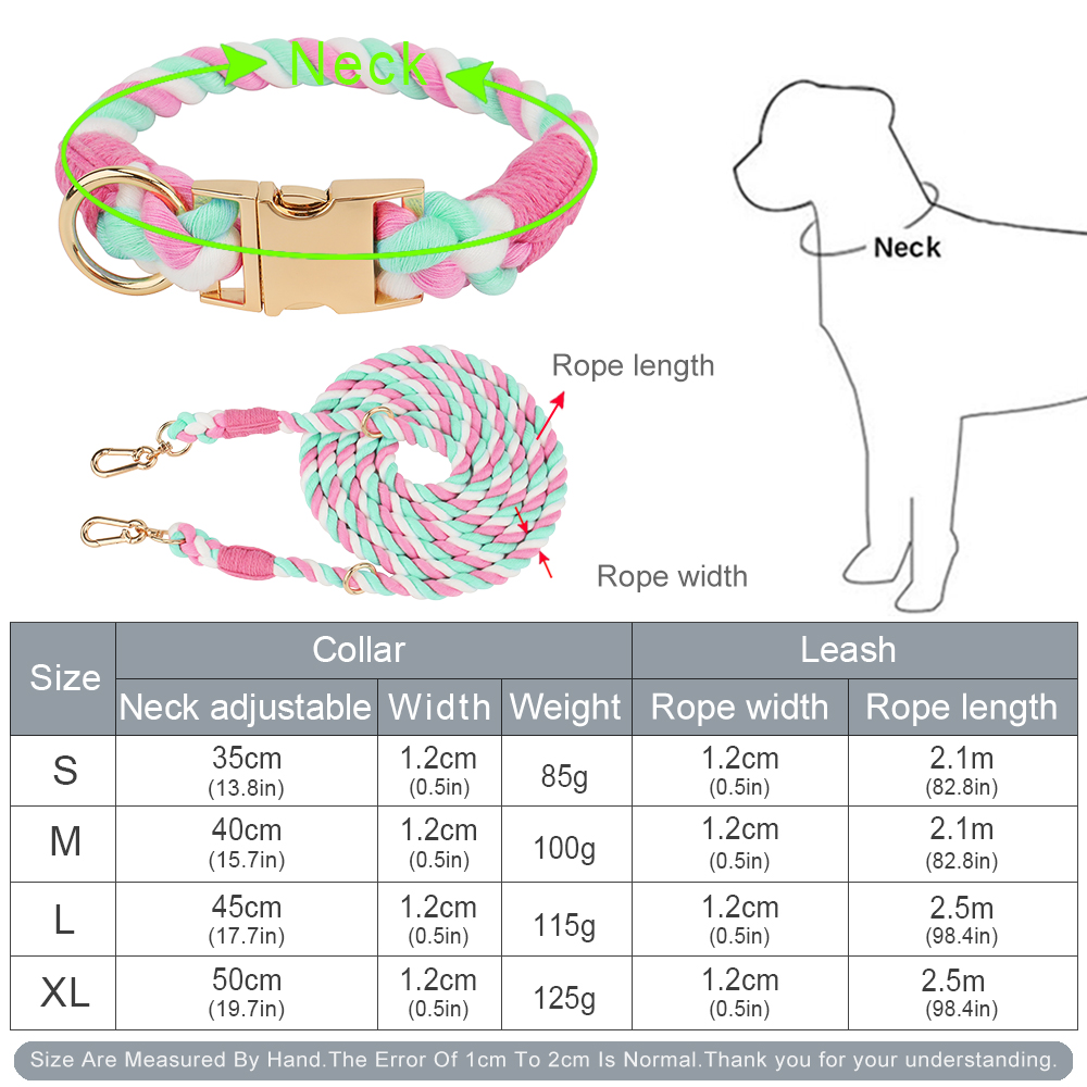 Macaron Pet Collar & Leash Set,Versatile High Quality Heavy Duty Strong Dog Leash with Exquisite Metal Fasteners Pet Accessories