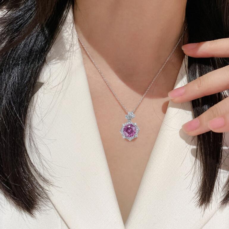 Sterg Sier Rose wer Pendant Necklace, Real Moissanite Dia Amethyst, Jewelry for Women