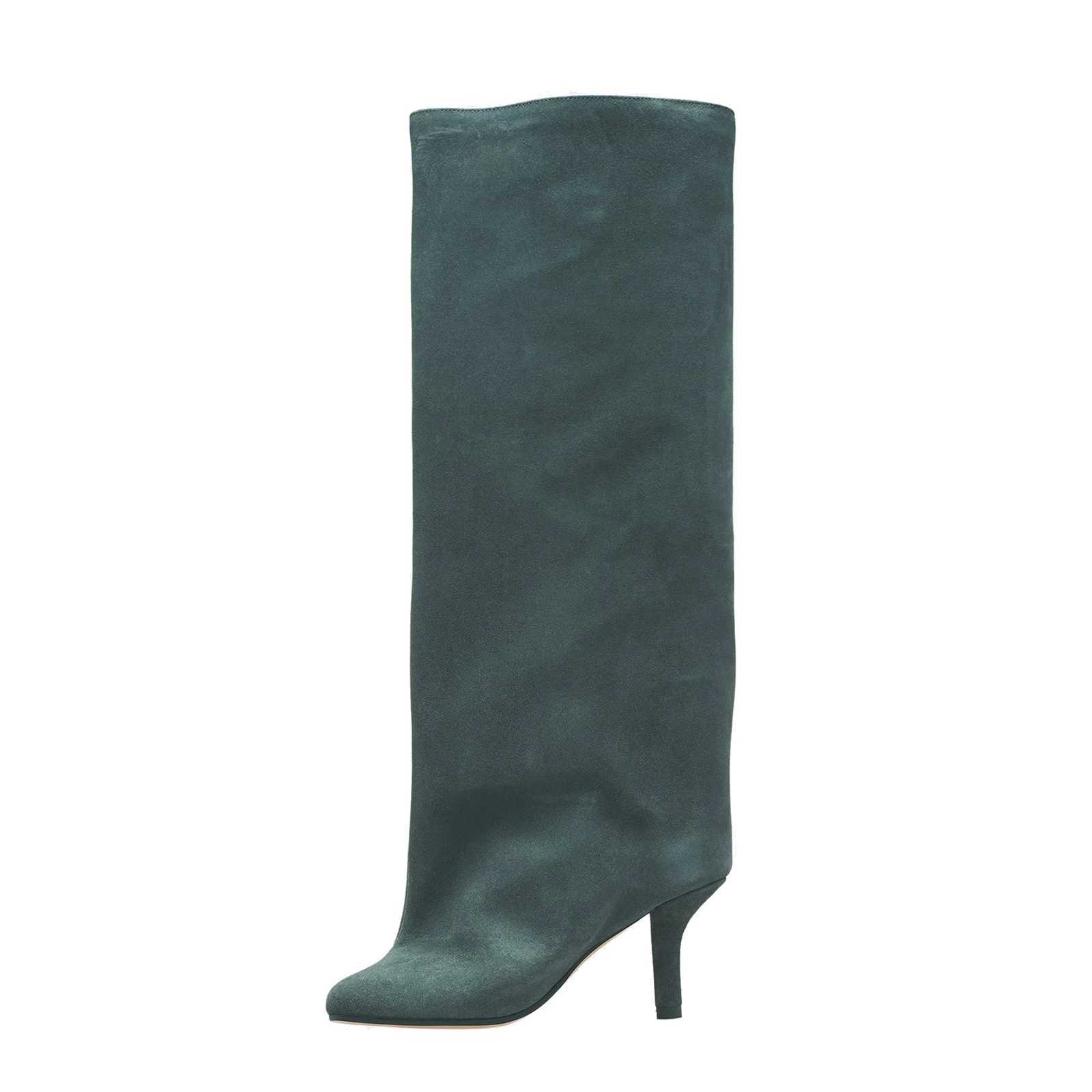 Womens Nude Suede Knee High Square Toe Wide New Calnd Foot Pull On Stiletto Heels Fashion Dress Tall Riding Boots Ladies