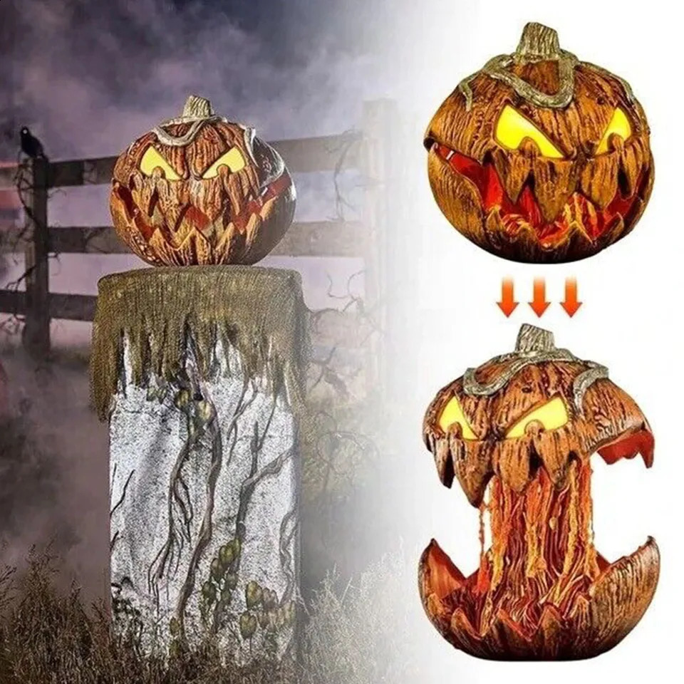 Halloween Animation Horror Pumpkin Headlamp Halloween Horror Decoration Garden Decoration Statue Craftsmanship Adjustable Pumpkin 240907