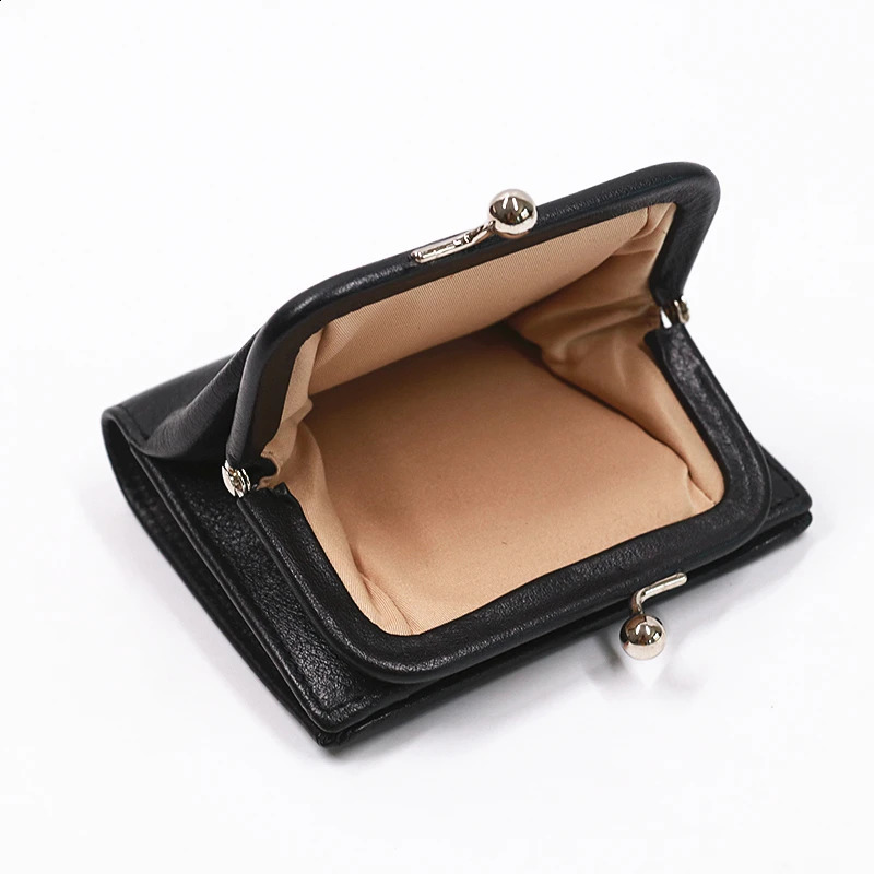 Womens Genuine Leather Wallet Fashion Short Double Fold Womens Wallet Card Clip with Kiss Lock Closed Coin Pocket 240907