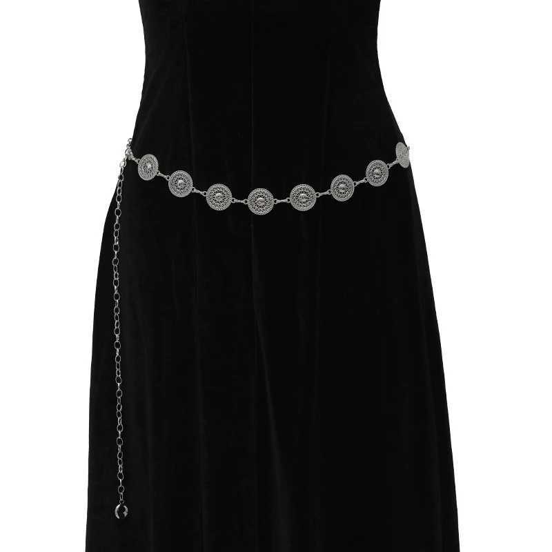 Gold Adjustable Buckle Long Waist Belt Dress Body Chain Fashion For Women Vintage Openwork MetalX2409