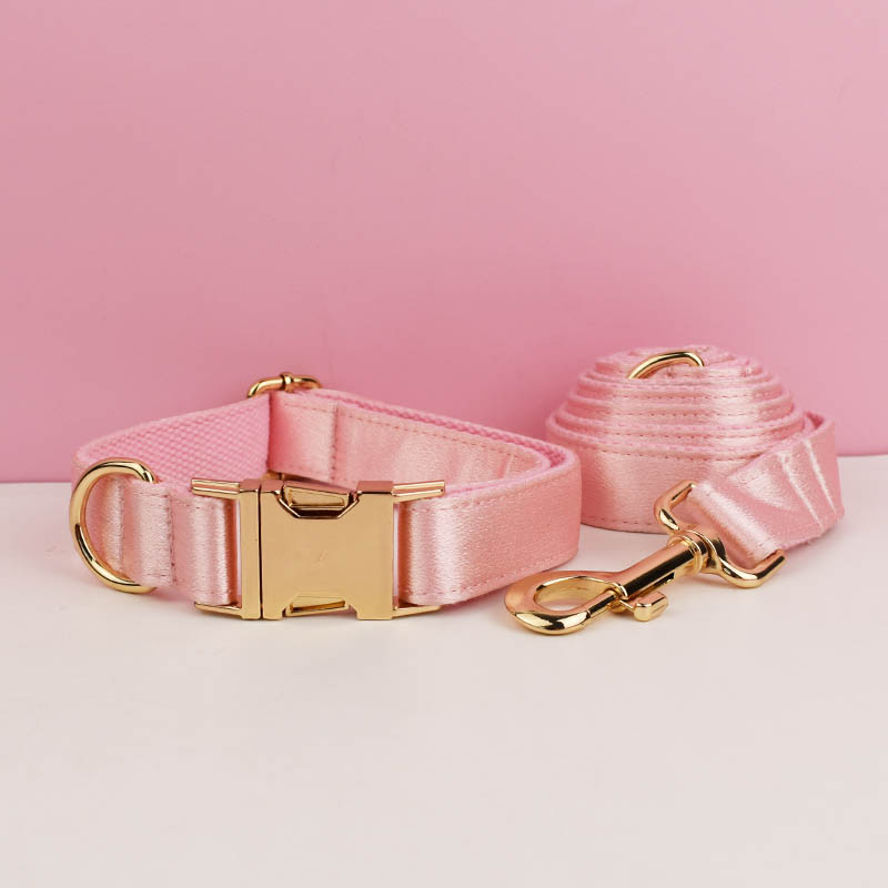 Hot Selling Custom Design Sublimation Printed Polyester Pet Accessories Dog Collar Leashes Harness Bow Set Pink crystal