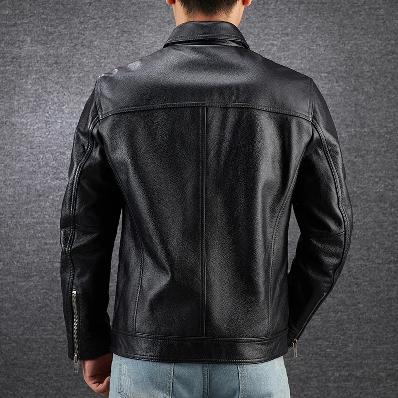 Free delivery. 7XL genuine leather jacket. Winter casual black mens cowhide clothes. Quality plus size leather coat 240910