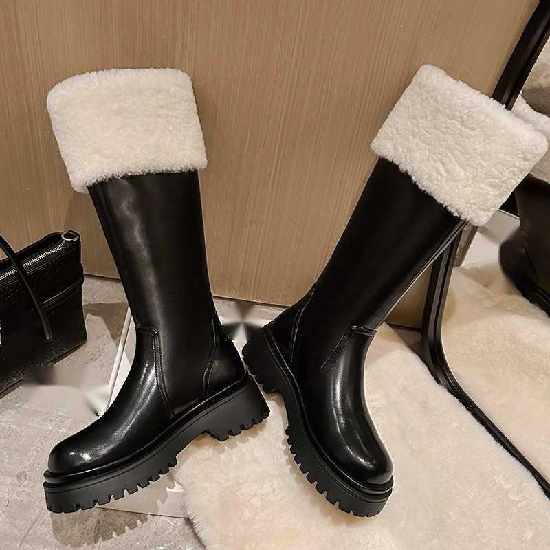 CMM Cowhide Velvet Thick Bottom Knight Boots Womens Over the Knee Boots Snow Boots Warm Cowhide Tall Boots