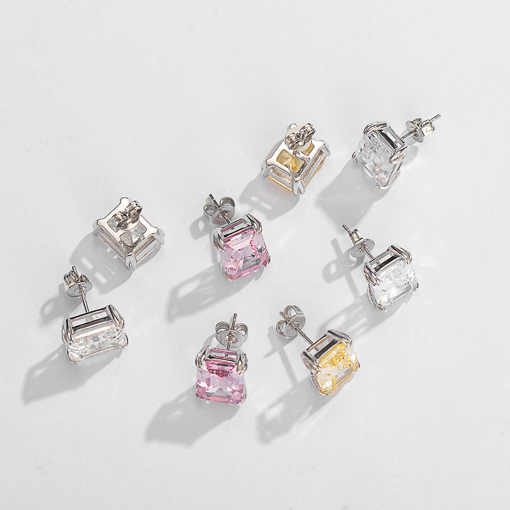 2024 Stud Earrings: 100% Sterg Sier Emerald Cut Pink Moissanite Dia Wedding Earrings for Women