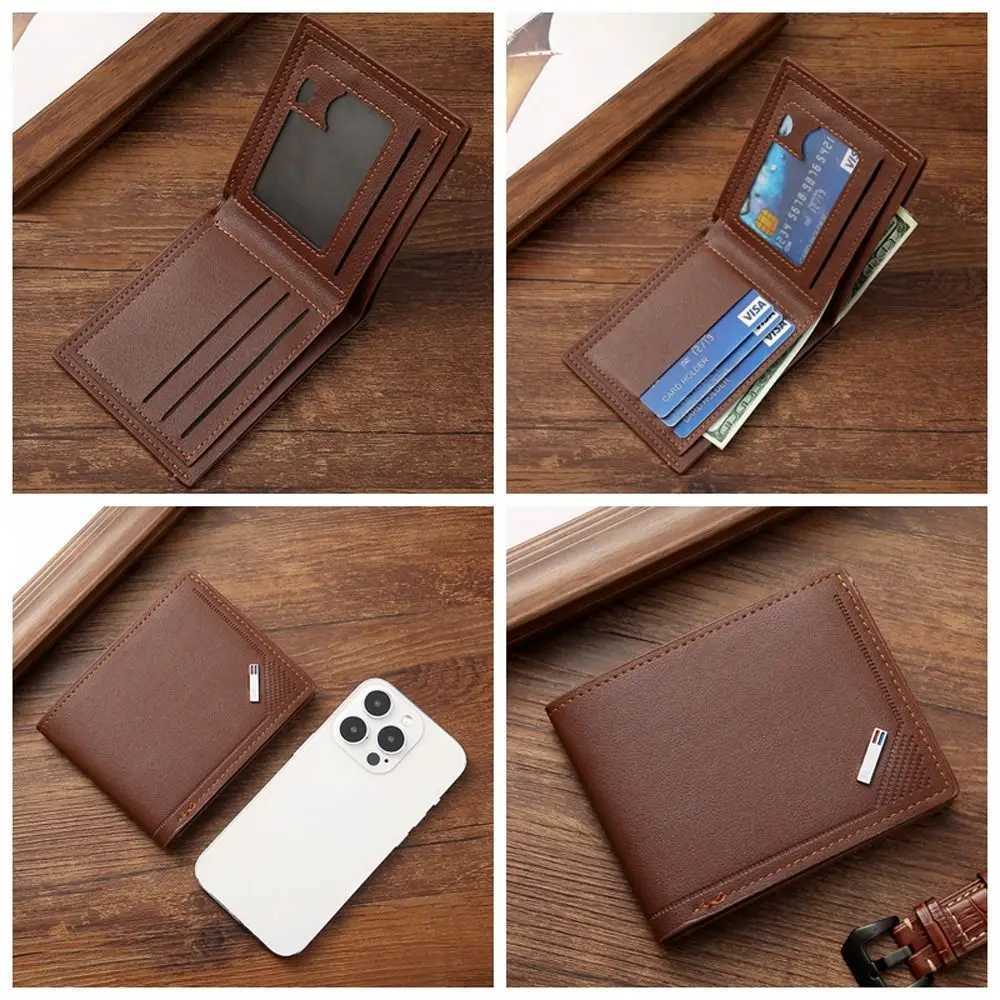 Multi position mens short wallet PU leather thin mens coin pocket Korean style multifunctional mens leather wallet shopping Z250411
