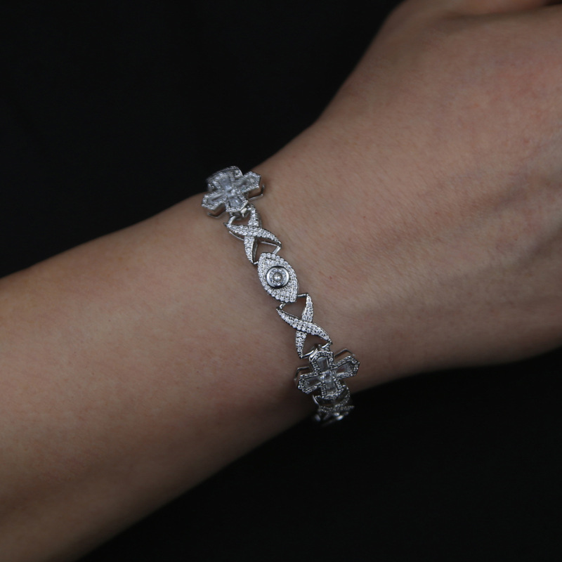 Hip Hop Cross Eye Cuban Tennis Chain Bracelet TopBling Cubic Zircon Mens Jewelry