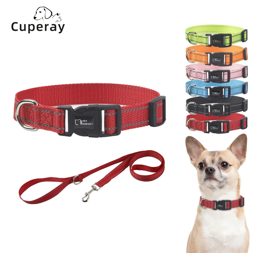 Reflective Dog Leash and Collar Set Medium Large Nylon Dog Leash with Matching Dog Collar Adjustable Pet Accessories Supplies