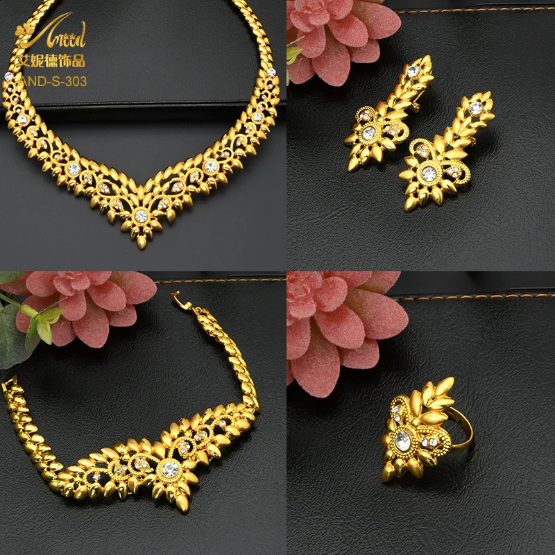 ANIID Dubai Jewelry Set Gold 24k African Nigeria Necklace Bracelet Earrings Wedding Jewelry Party 240910