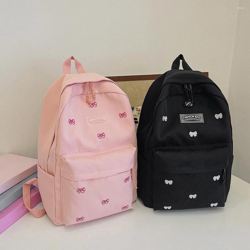 2025 NEW School Bags For Girls Canva Bow Embroidered Aesthetic Backpack Large Capacity Student Daily Bookbag Lightweight College Knapsack zhanyishengl