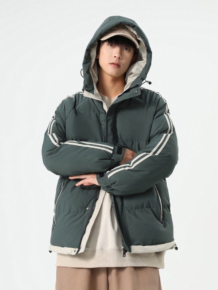 Winter Parkas Coats Hooded Collar Thick Striped Loose Padded Cotton Warm Casual Thick Snow Fashion Outwear Windproof Coat Jacket High Quality Black Gr