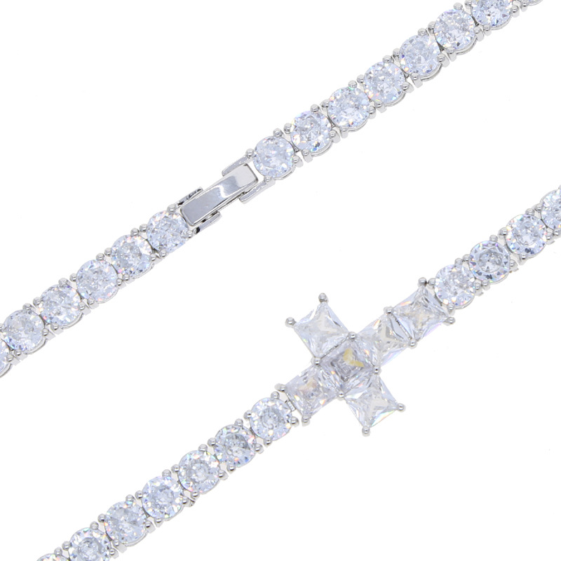 Hip Hop Cross Tennis Chain Bracelet TopBling Cubic Zircon Lover Couple Jewelry