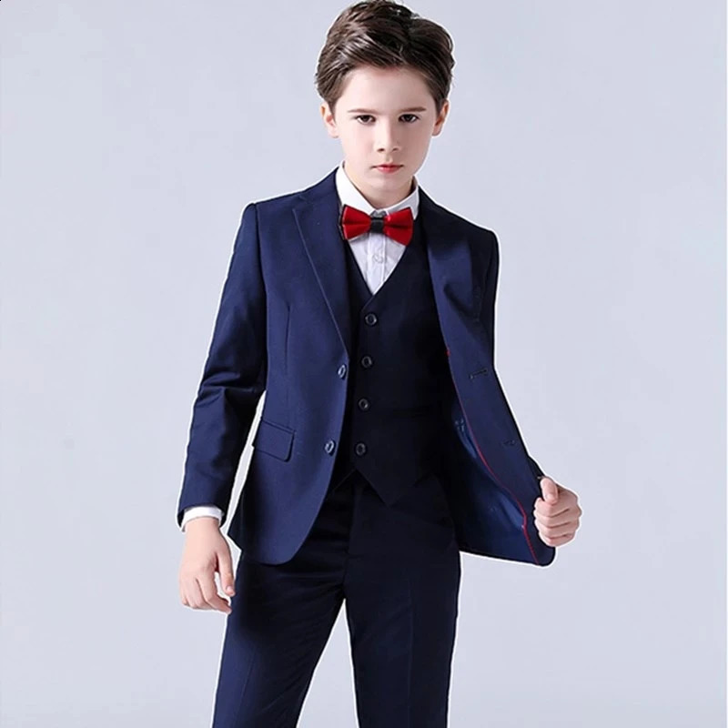 Spring Big Boys Top Quality Plaid Wedding Suit Teenager Kid Formal Tuxedo Bowtie Dress Children Blazer Party Performance Costume 250410