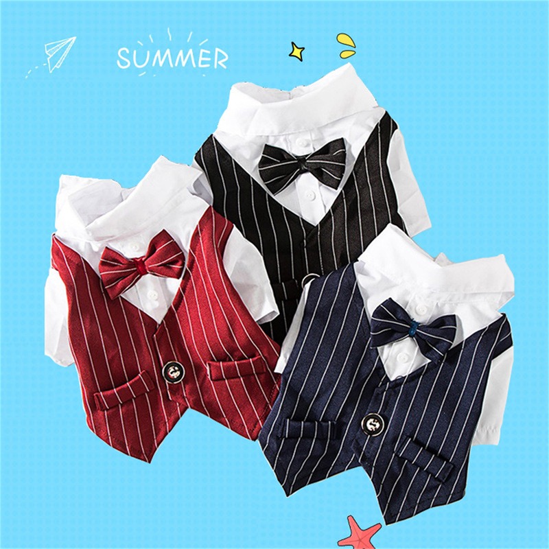 Dog Striped Suit Cat Suits Shirt Set Pet Fashionable Simple Casual Handsome Wedding Clothes Pets Decoration Accessories Supplies