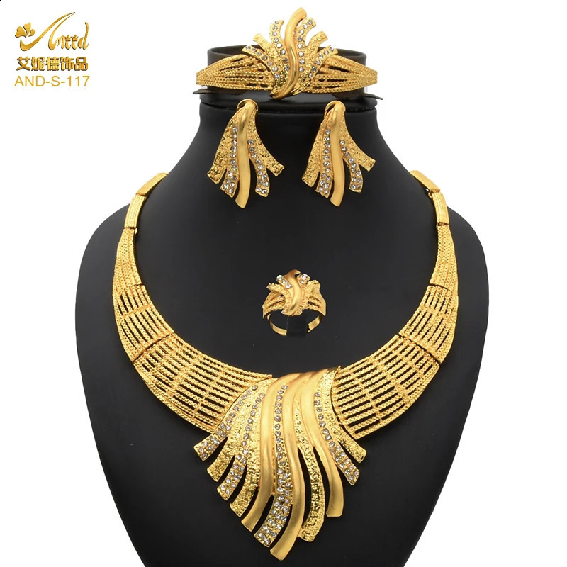 ANIID Nigeria Jewelry Set Womens Wedding Jewelry Dubai 24K Gold Jewelry African er Earrings Bridal Necklace 240910