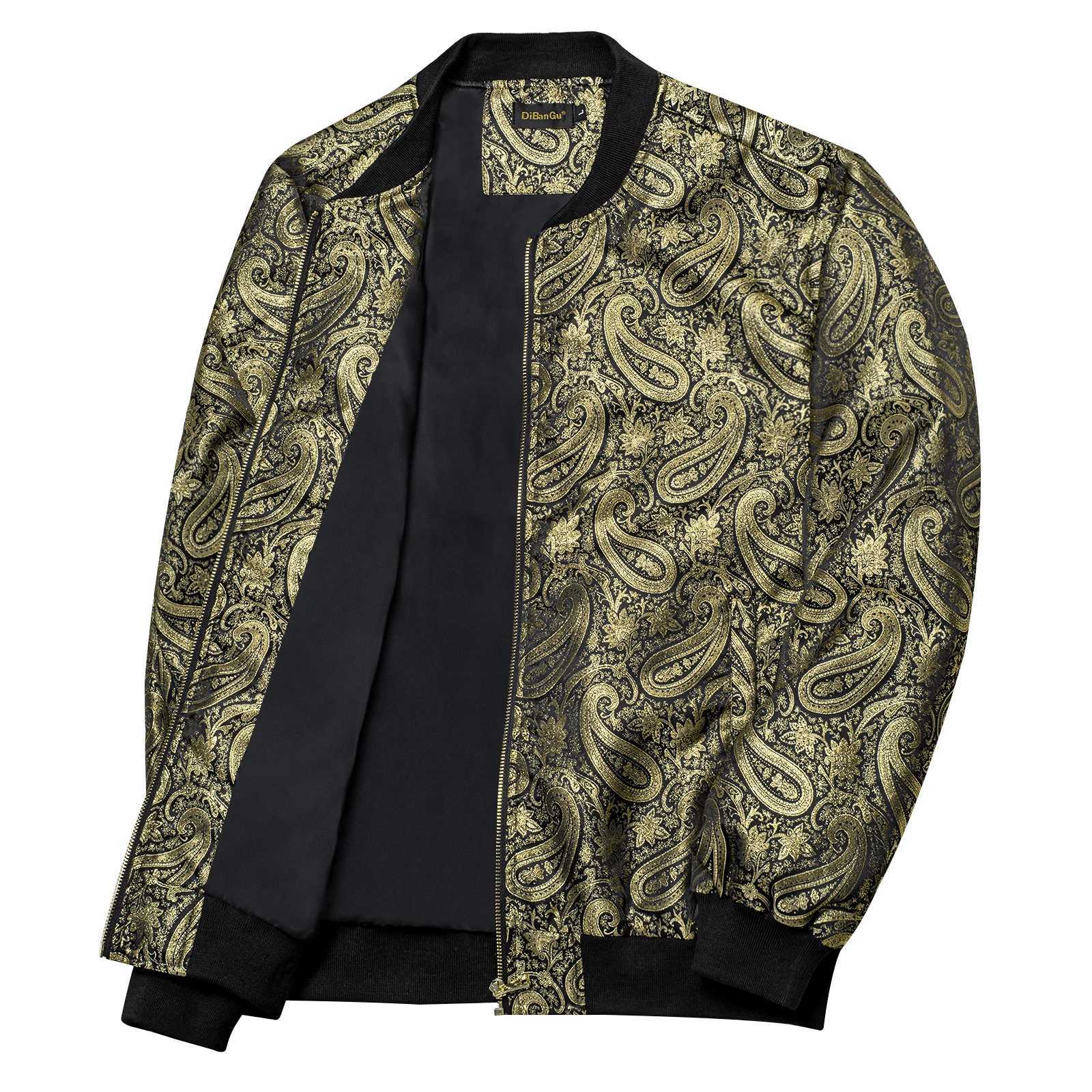Men's Jackets Mens black gold zipper jacket Pasiley casual jacquard jacket sports streetwear mens autumn and winter high street baseball uniform 