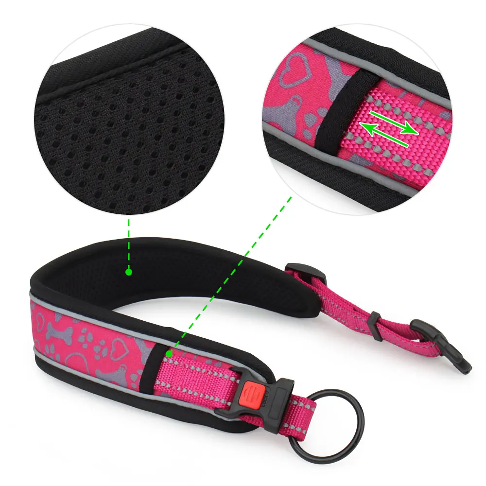 Reflective Dog Collar Soft Padded Breathable Nylon Adjustable Pet Collars for Girl Male Female Small Medium Large Dogs Training