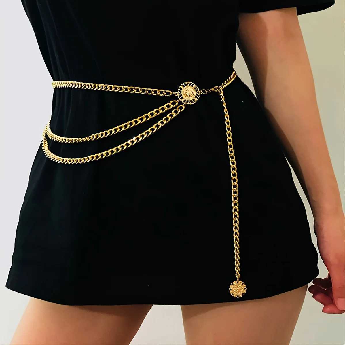 Ladies Simple Layered Chain with Gold Silver Metal Waist Chain Elegant Body Jewelry Dress ChainX2409