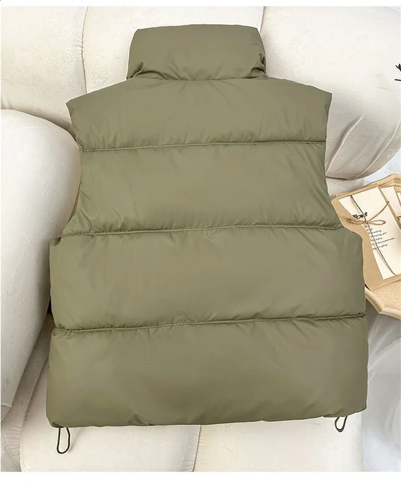 autumn and winter Korean loose cotton vest womens short sleeved collarless jacket fashion 240910