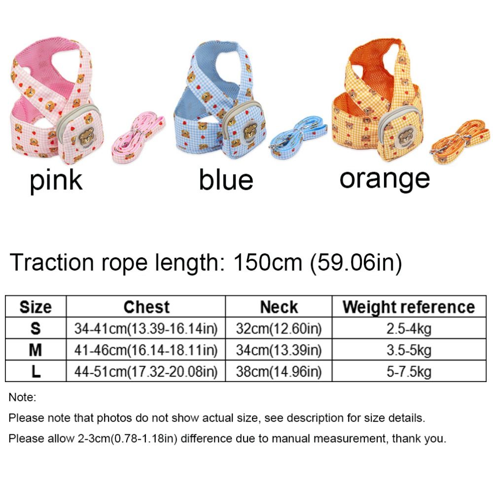 Cartoon Dog Chest Strap Backpack Adjustable Breathable Bear Pet Backpack with Traction Rope Dog Snacks Bag