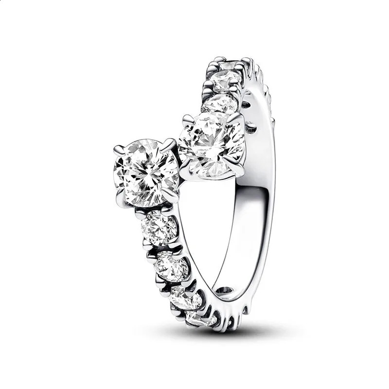 2024 925 Silver Ring Sparkling Herbarium Cluster Open Overlapping Band For Women Gift Fine Jewelry 240906