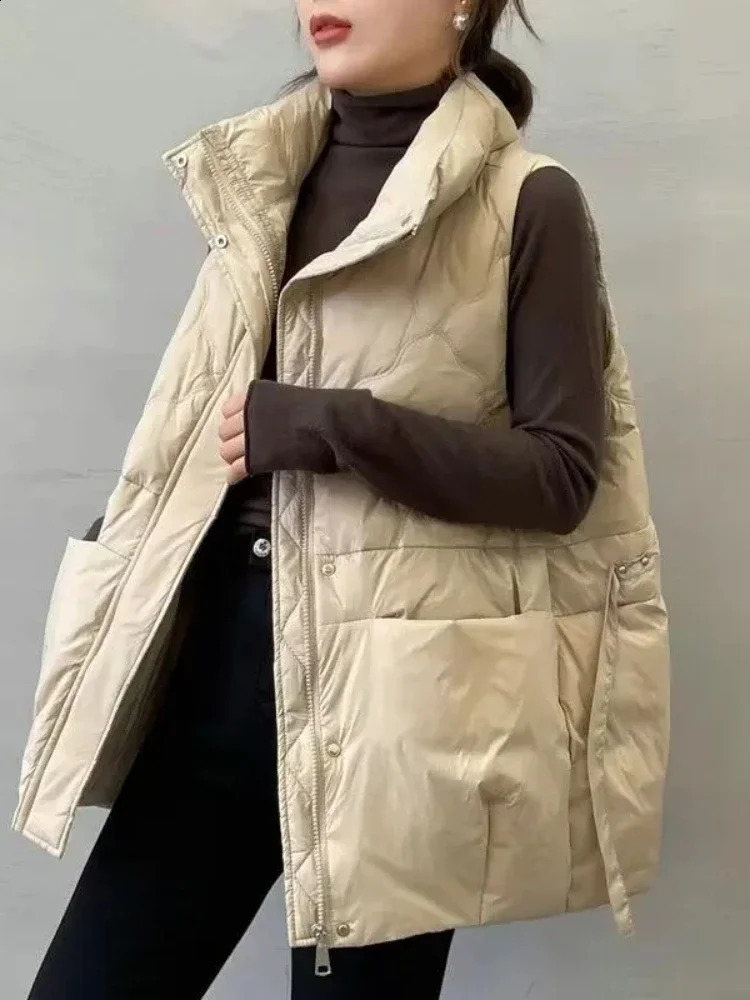 Womens down cotton vest jacket autumn short sleeved stand collar sleeveless womens casual quilted item 240910