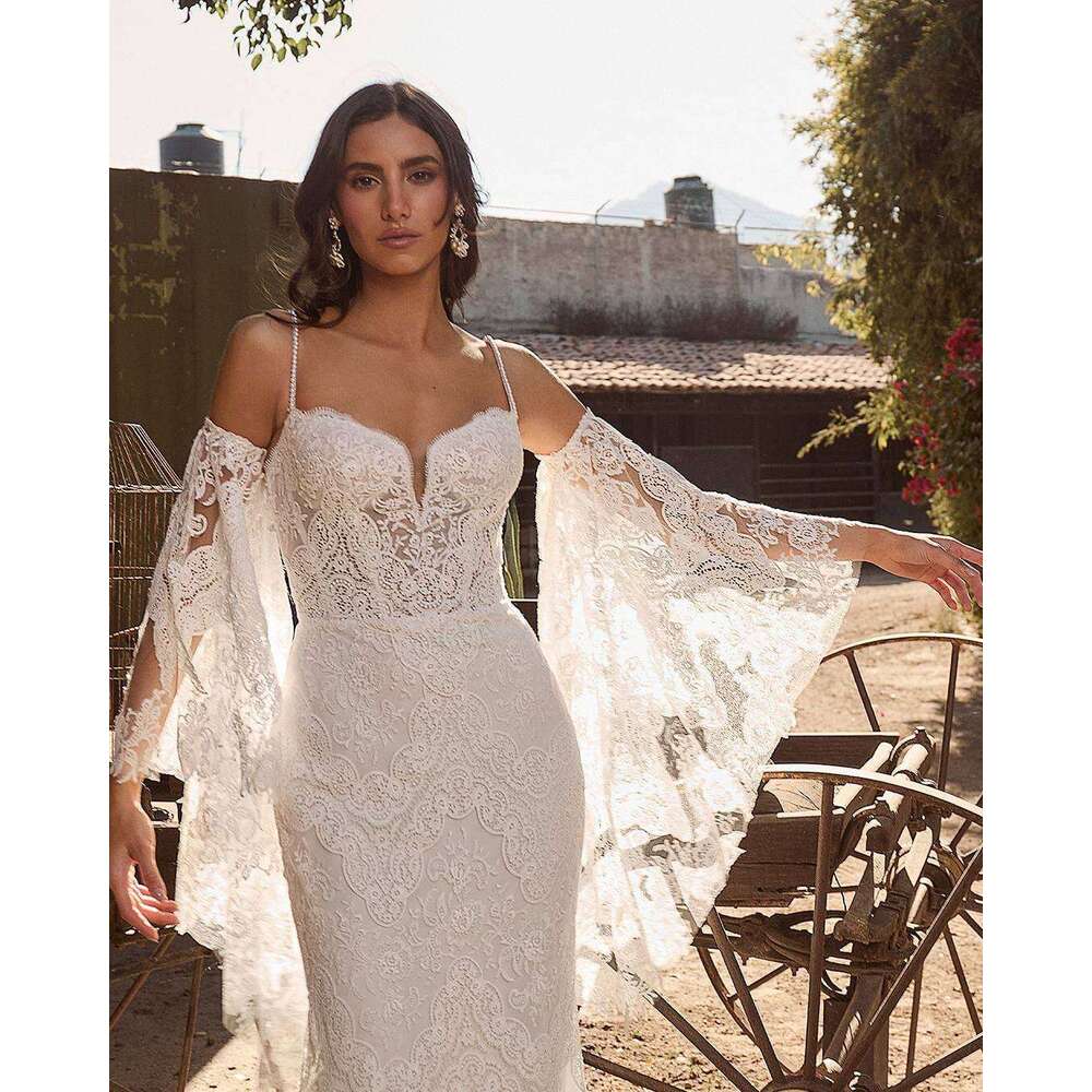 Dresses Pretty Mermaid Spaghetti Strap Appliques Lace Backless Or Length Princess Bride Wedding Dress Custom Made