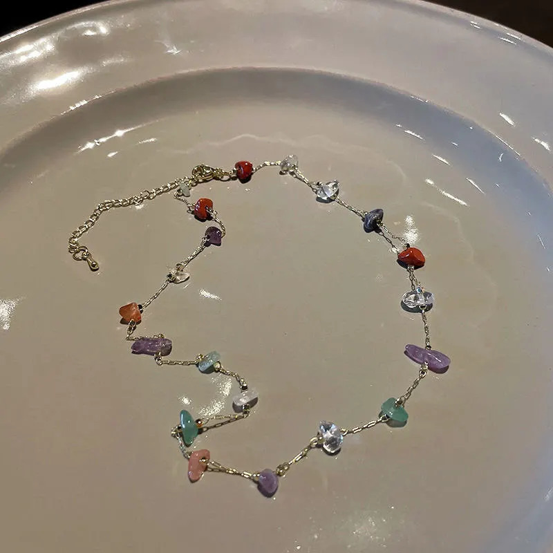 Fashionable and cute natural stone necklace suitable for women summer simple crystal Kravik chain necklace jewelry gift 240910