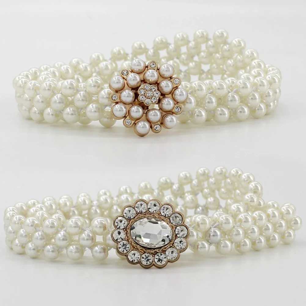 Pearl waist chain for Wens decoration high-end Rhinestone pearl belt fashionable and sweet dress elastic waist chain X250410