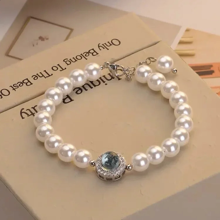 925 sterling silver pearl bracelet women's French blue crystal pendant bracelet fashionable party wedding jewelry