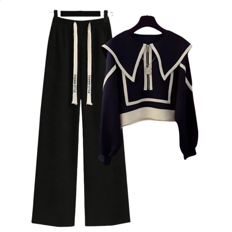 Autumn Outfit Set 2024 Stylish Korean Version Lapel Sweatshirt Slimming Versatile Loose Casual Pants Twopiece 240905