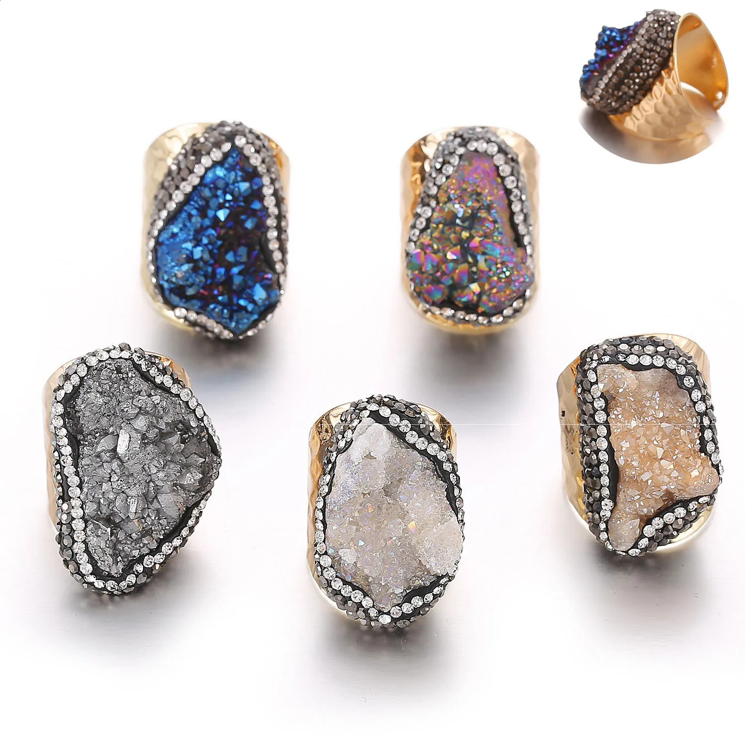 Natural Stone Adjustable Rings For Women Couple Colors Crystal Cluster Winding Ring Trend Wedding Band Jewelry Party Gift y240906