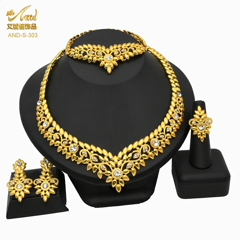 ANIID Dubai Jewelry Set Gold 24k African Nigeria Necklace Bracelet Earrings Wedding Jewelry Party 240910