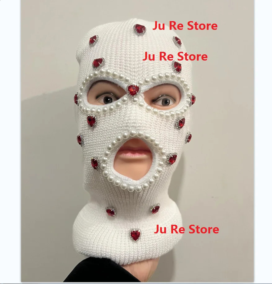 Spicy Girls Street Fashion Personalized Handmade DIY Love Red Diamond Pearl Hip Hop Rock Knitted Pulley Hat Men and Women 240910