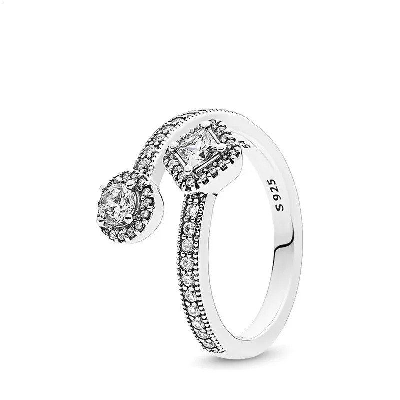 2024 925 Silver Ring Sparkling Herbarium Cluster Open Overlapping Band For Women Gift Fine Jewelry 240906