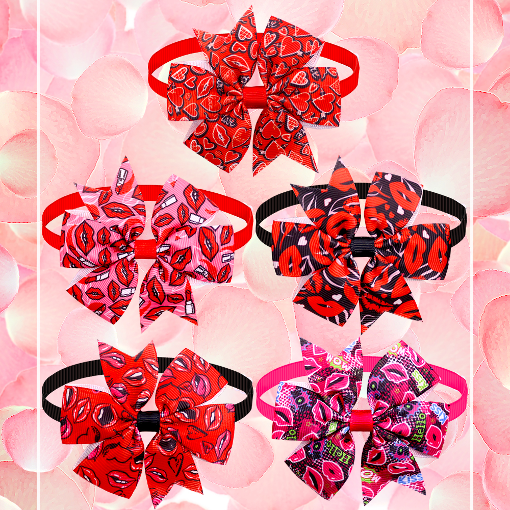 10PCS Dog Bowtie Valentine's Day Pet Supplies Dogs Accessories Small Dog Cat Bow Tie Collar Love Pink Gril Dogs Bowties Necktie