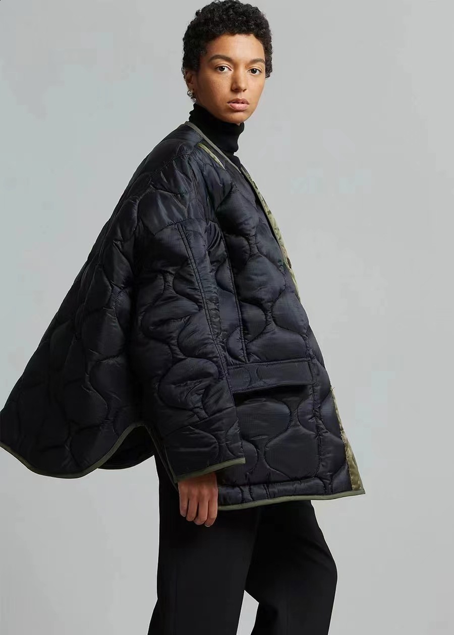 Womens Down Parkas Womens Winter Bread Coats O Neck Outwear Loose Padded Woman Pocket Jackets Women Thicken Warm Parka Coat 220902