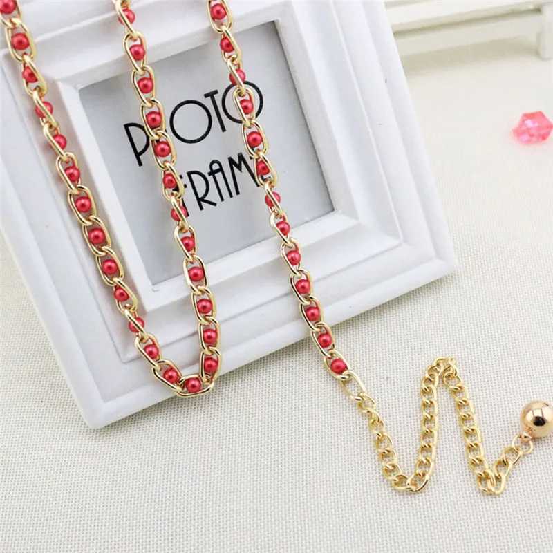 Womens imitation pearl waist chain Fem olive thin belt womens waist belt dress accessories X250410