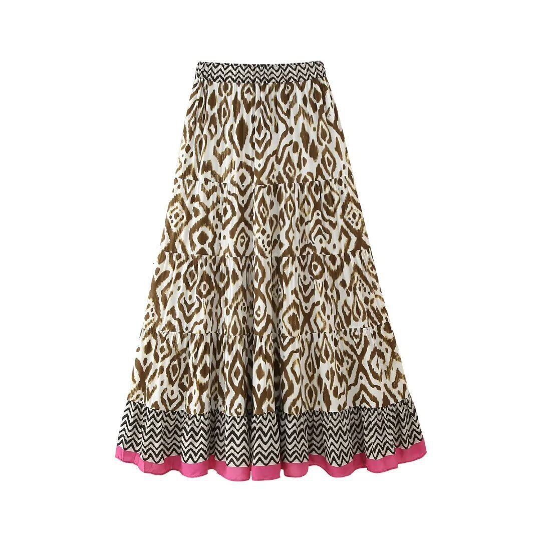 Womens New Style Contrast Embroidered Printed Shirt+skirt Set