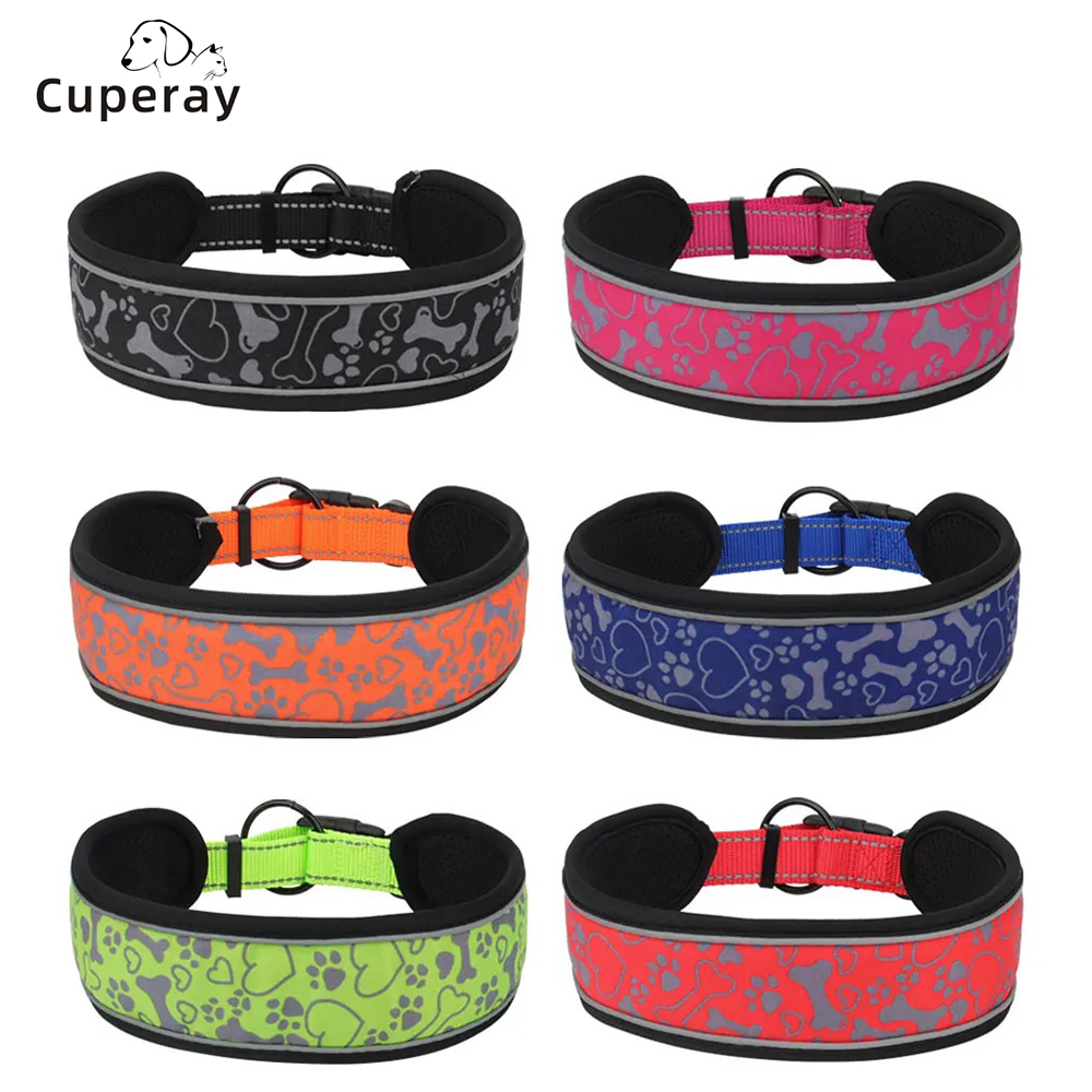 Reflective Dog Collar Soft Padded Breathable Nylon Adjustable Pet Collars for Girl Male Female Small Medium Large Dogs Training